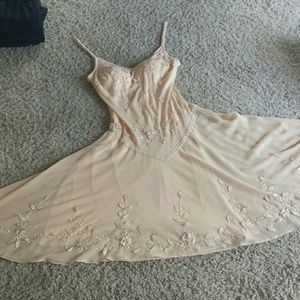 Peach, beaded chiffon slip dress with selfslip  an